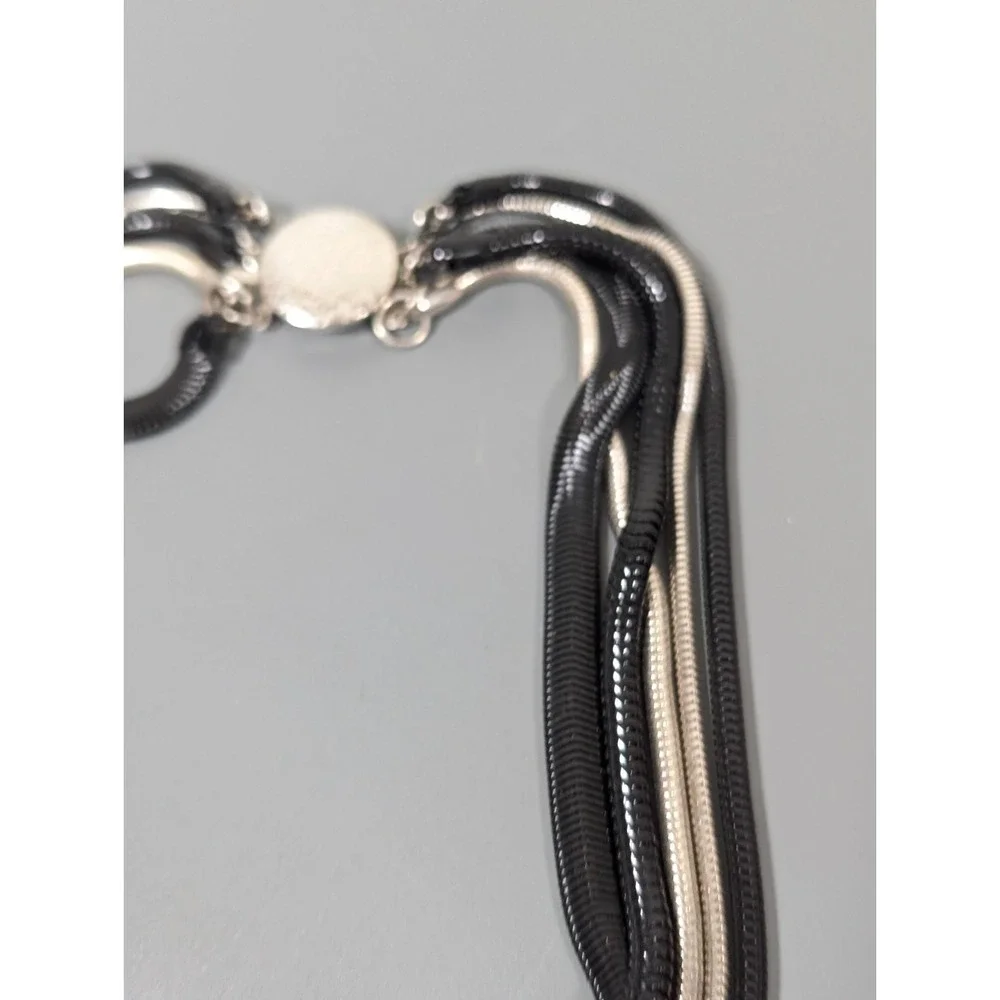 Black Multi‎ Chain Necklace Silver Tone Accent Long 24